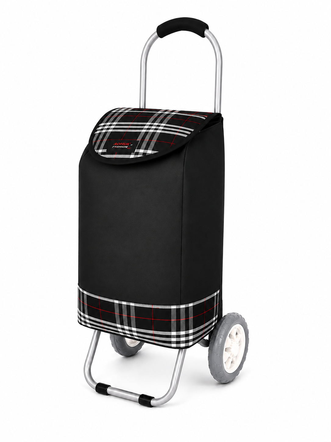 (image for) 6958 2 WHEEL SHOPPING TROLLEY BLACK TARTAN
